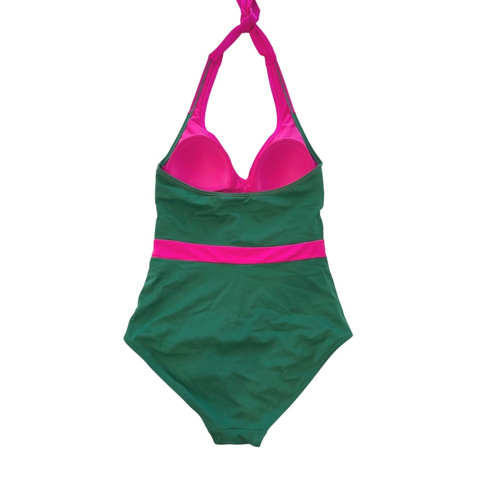 Boden Kefalonia Green Pink Colorblock Halter One Piece Swimsuit Size US 10L - Picture 2 of 5